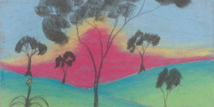 Alma Toomath (nee Cuttabutt) untitled landscape drawing c1946, The Herbert Mayer Collection of Carrolup Artwork, Curtin University Art Collection.